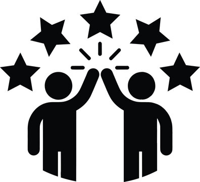 Two people giving a high five with stars above them, representing success, teamwork, and achievement