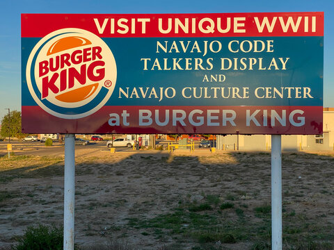 Kayenta, Arizona: Burger King Navajo Code Talkers display. Hidden inside a fast food franchise is an exhibit on the famed WWII counterintelligence program. 