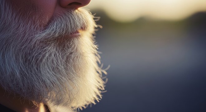 Close-up of mature man's beard in evening light