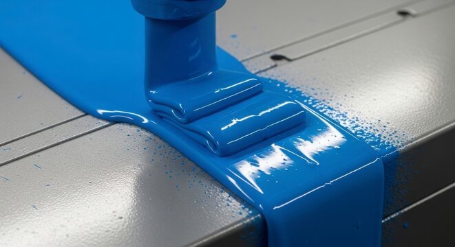 Fresh blue epoxy resin coating applied on industrial concrete floor