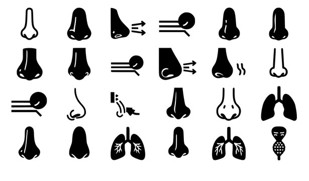 Nose silhouette icon set nasal smell vector symbols