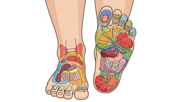 Foot Reflexology Chart Showing Pressure Points for Health.