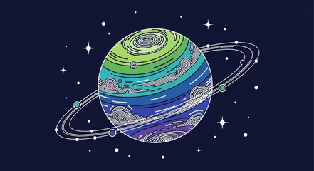 Colorful Planet with Rings and Stars. © Kar