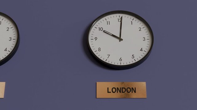 Modern world clock display for remote teams and global workflows. Seamless loop animation, ideal for productivity, fintech, and digital communication visuals. Beautiful 3d Animation 4k, 3840x2160