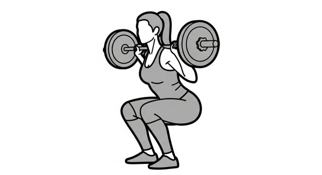 Woman performing a barbell squat exercise in a gym.