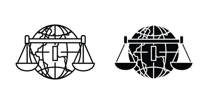 International court of justice and its global jurisdiction symbols in balance scale designs