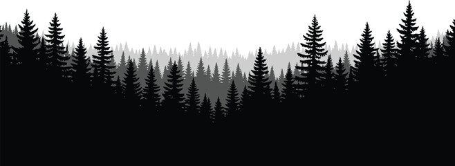 Dark forest silhouette a dramatic landscape of trees against a white sky © Shuvro229