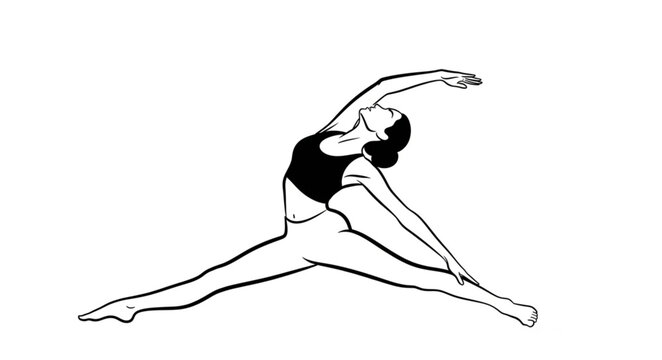 Woman performing a graceful yoga pose with arms extended.