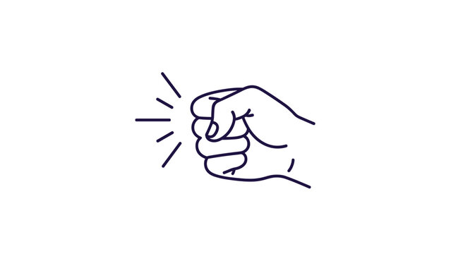 Line art illustration of a closed fist knocking on an invisible door with several motion lines indicating the action.