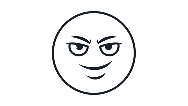 Minimalist black and white line drawing of a round face featuring a smirking or mischievous and sly expression.