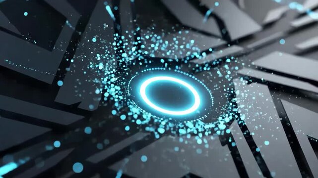 Abstract digital explosion with glowing blue particles