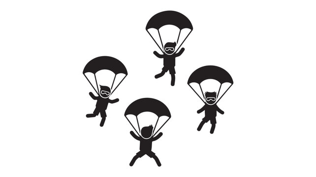 Paragliding silhouettes group flying in formation for adventure and freedom concepts