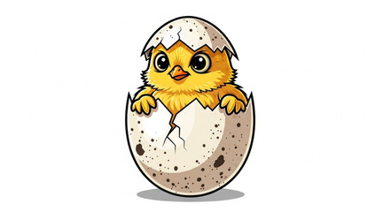 Adorable baby chick hatching from a cracked eggshell. © wiwit