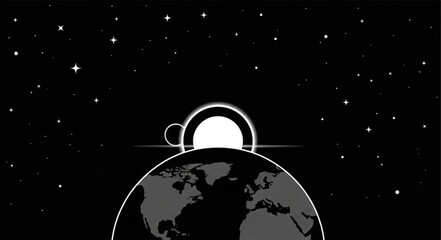 Abstract representation of a black hole consuming a planet in outer space. © wiwit