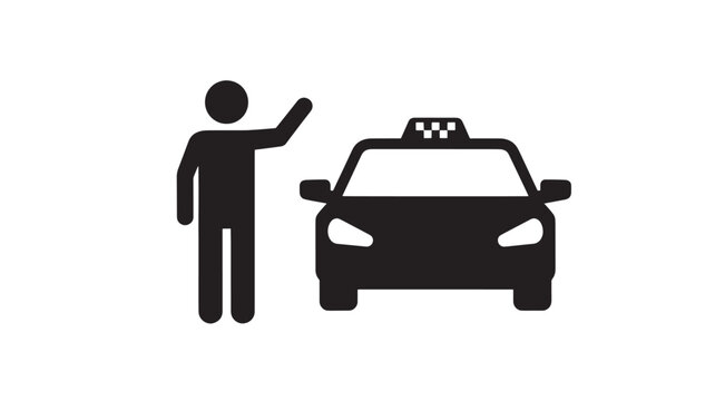 Taxi Hailing Man Silhouette Icon for Urban Transportation, Ride Service and Commuting Concept