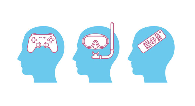 Illustrative depiction of three heads each containing a different object controller snorkel and remote