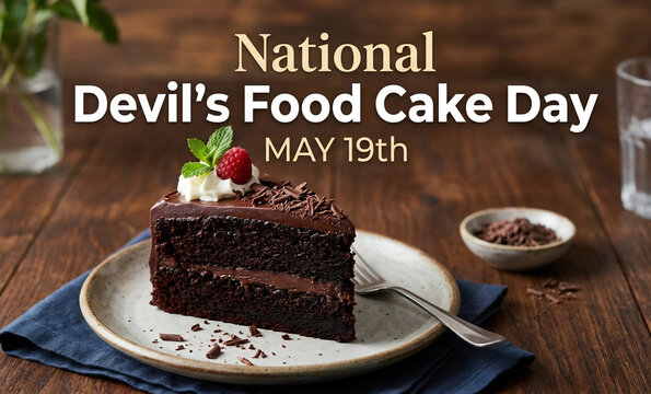 Slice of Decadent Devil's Food Cake on Plate for National Holiday