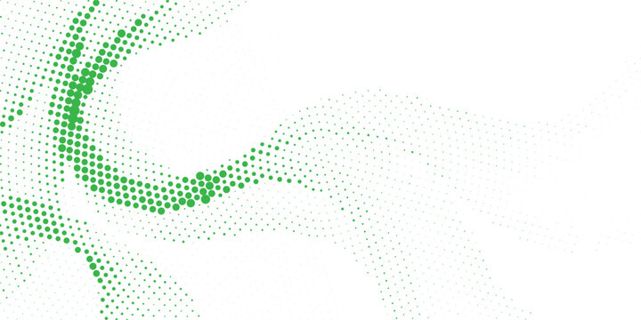 Green halftone dot wave background, abstract vector pattern with vibrant green flowing curves, creative digital design for eco friendly themes, nature concepts, and modern branding projects