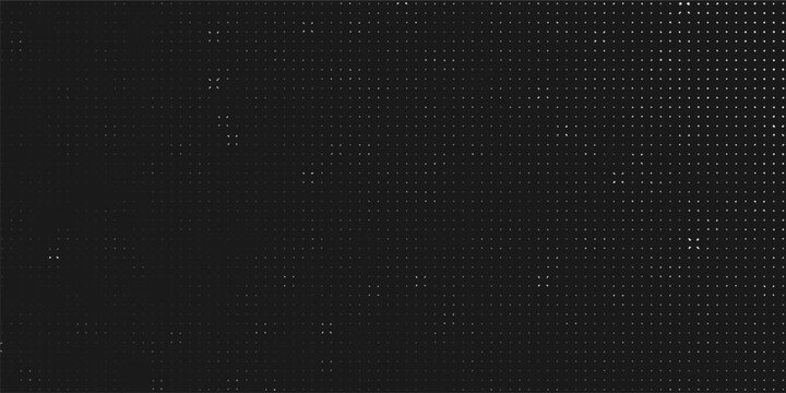 Dark black minimal halftone grid background, subtle monochrome vector pattern with tiny white dots, professional digital design for sleek dark mode interfaces, tech backgrounds, and luxury themes