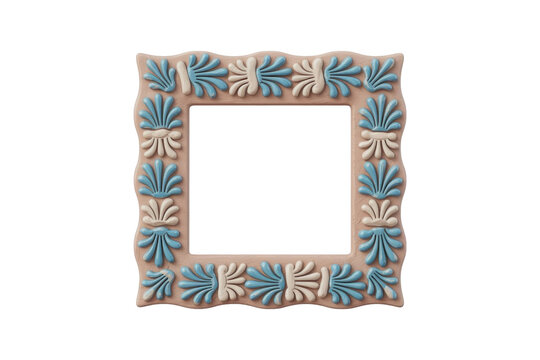 Decorative ornate picture frame with blue and beige floral patterns