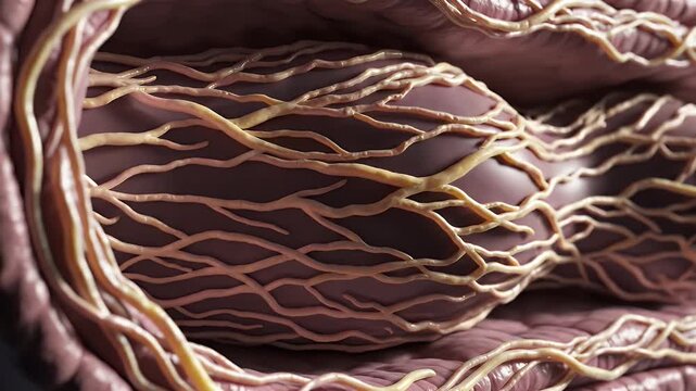 Cinematic Visualization of Arterial Walls Elastin Network Deep Inside Blood Vessel Microscopic View