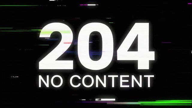 Glitch style digital display presenting 204 No Content HTTP status code with neon distortion on dark background wallpaper