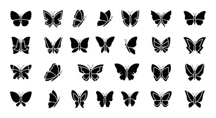 Fototapeta premium Collection of various butterfly silhouettes.