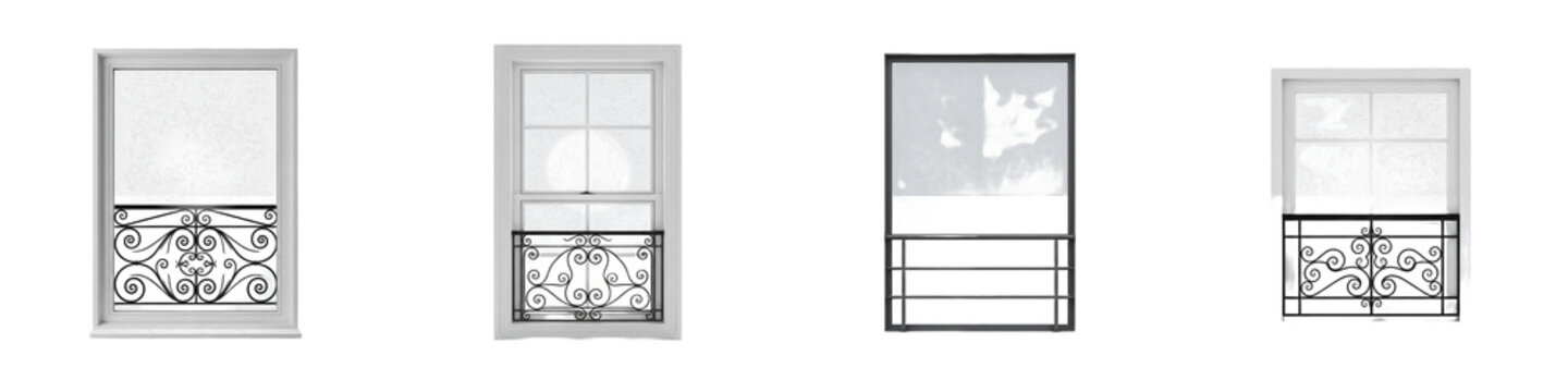Modern Window Frames with Glass - Architectural Elements for Home Building, Interior Design, and Real Estate Visuals - Isolated White Window Set PNG