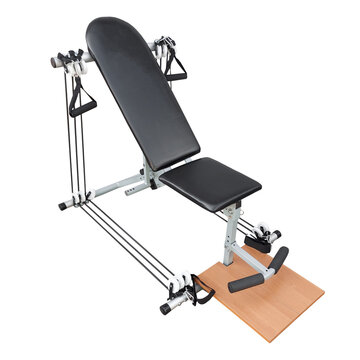 Adjustable sit-up bench for abdominal exercises, fitness equipment for home gym isolated on white background