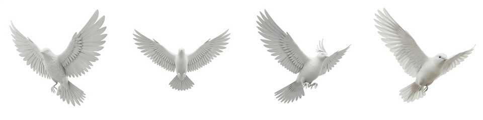 Fototapeta premium White Angel Wings and Bird Feathers - Spiritual Symbol of Freedom, Peace, and Purity for Creative Arts and Religious Design - Isolated Heavenly Wing Set PNG