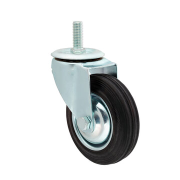 Heavy duty swivel furniture caster wheel with brake isolated on white background, industrial hardware and equipment