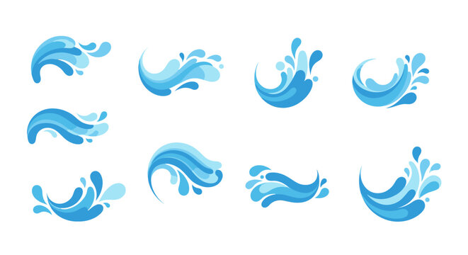 Collection of blue water splash graphics.