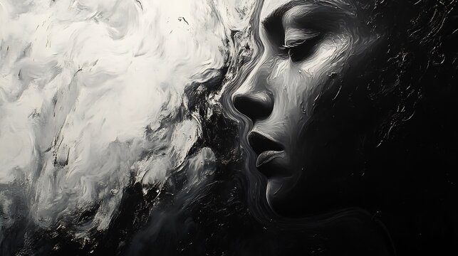 Black and White Woman Face Close-up with Eyes Closed