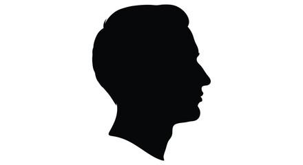 A striking black silhouette depicts the profile of a man s head and neck against a white background © Shakil