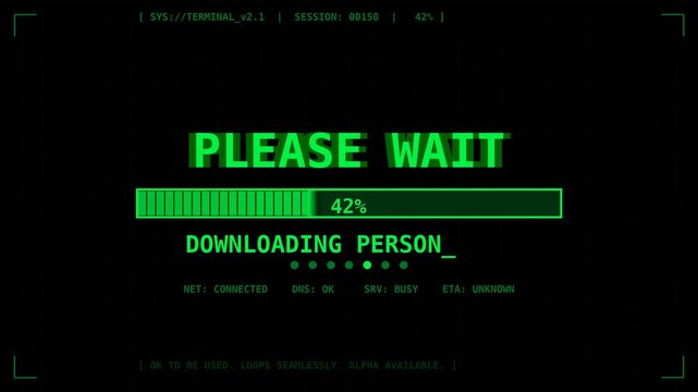 Please Wait - Downloading Person Progress Bar with System Message and Futuristic Interface