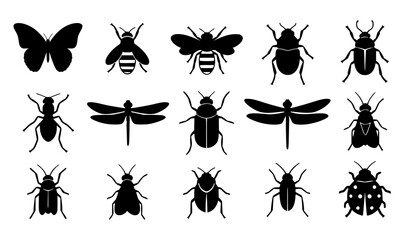 Insect silhouettes vector set bug icon collection illustration isolated on white © Md