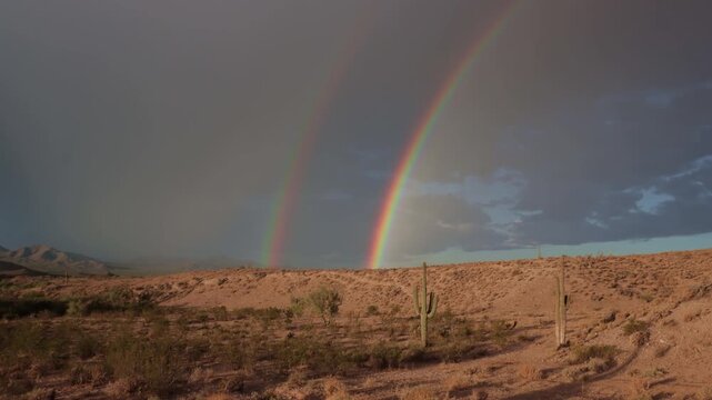 Time-Lapse Footage Of A Vibrant Double Rainbow In The Arizona Desert