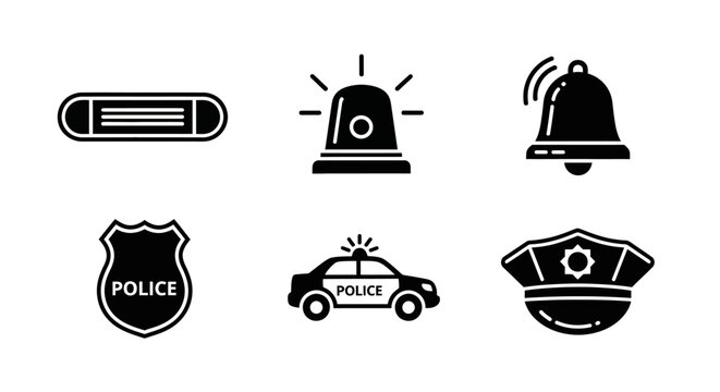 Emergency services icons including police car and warning lights silhouette