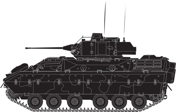 US Army M2 Bradley Armored Infantry Vehicle Silhouette Icon Illustration
