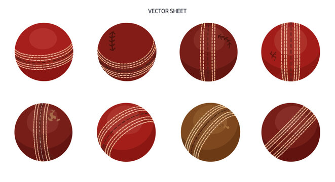 Collection of Red Cricket Balls, Vector Graphics