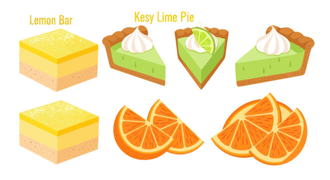 Dessert Collection: Lemon Bars and Key Lime Pie Slices with Oranges
