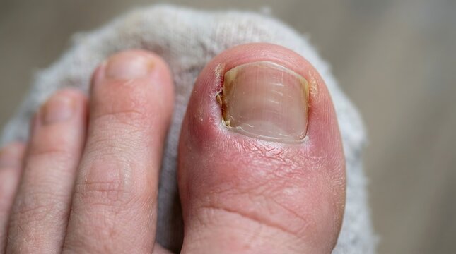 Painful Inflamed Ingrown Toenail with Redness and Swelling on Foot