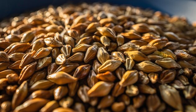 Close-up of a pile of malted barley grains.