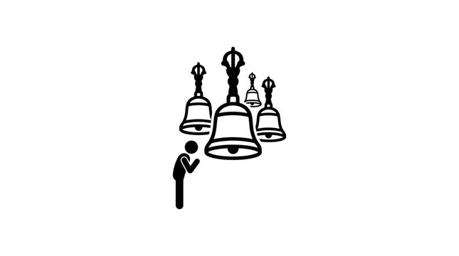Person Bowing Down to a Group of Religious Bells
