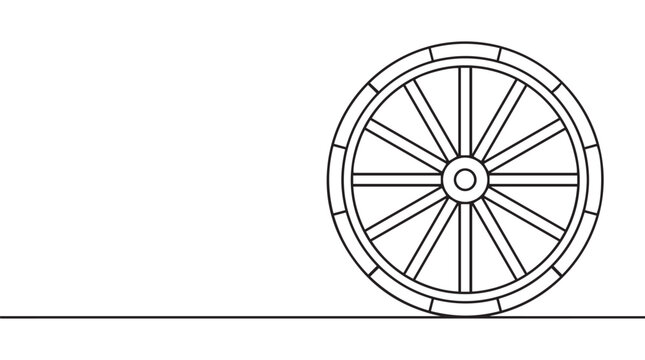 Minimalist line art wagon wheel icon isolated on tansparent background, flat design vector illustration