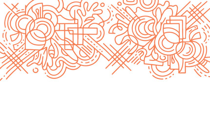Fototapeta premium Elegant seamless floral line art border in vintage red orange for invitations and decor