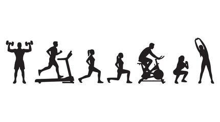 Obraz premium Silhouettes of diverse people exercising in fitness workout progression against tansparent background