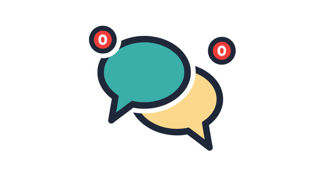 Colorful speech bubbles with icons.