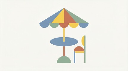Fototapeta premium Colorful Outdoor Table and Chair with Umbrella Illustration.