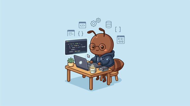 Monkey working on computer desk.